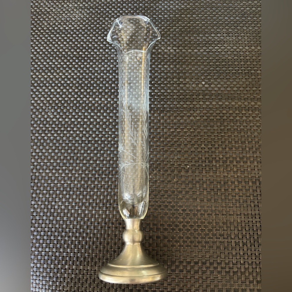 1950’s WEB Pewter Base Wheel Cut Crystal Bud Vase